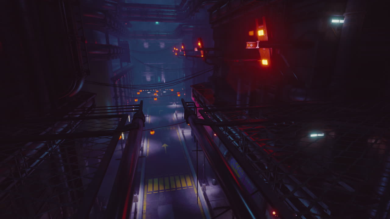 미래 과학 소설 도시의 네온 불빛