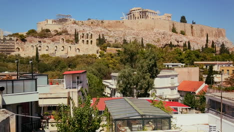 wide establishing shot of athens greece to reveal acropolis and parthenon