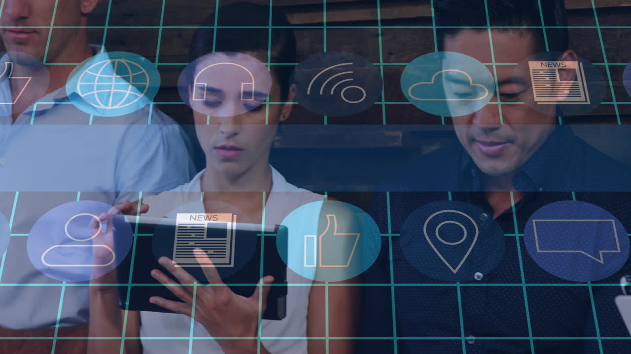 animación de iconos de los medios sobre diversos empresarios que utilizan la tecnología