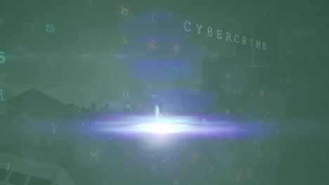 animation of light trails and cyber attack warning over cityscape