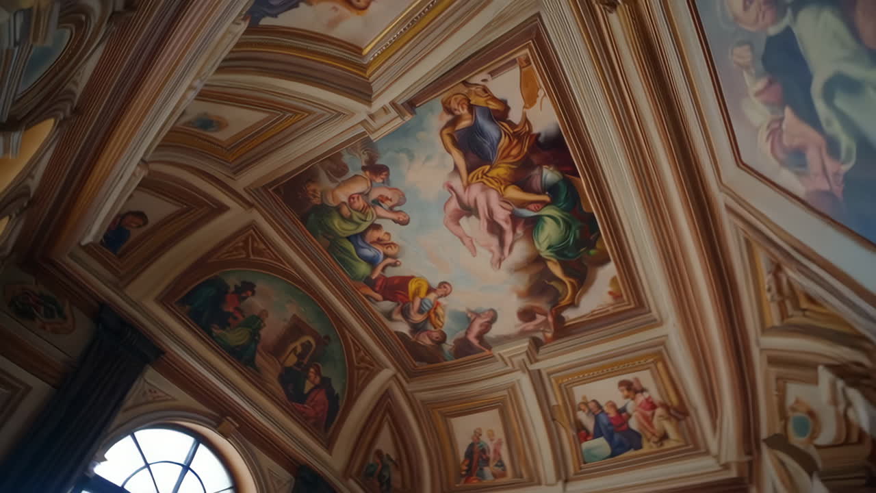 Ornate Ceiling Paintings in a Historical Building