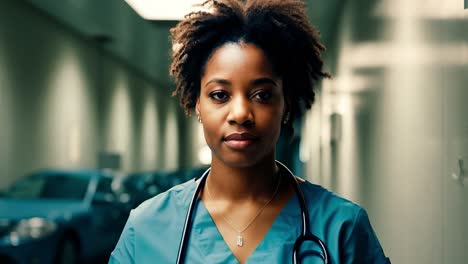 confident african american doctor in scrubs