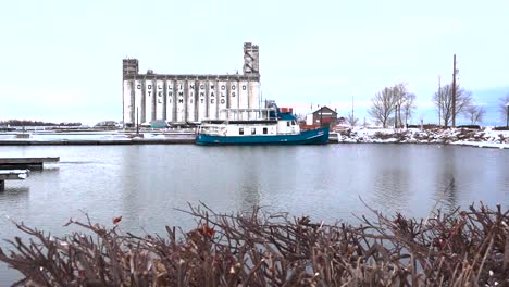 view of old industrial building on the lakeshore of georgian bay in collingwood