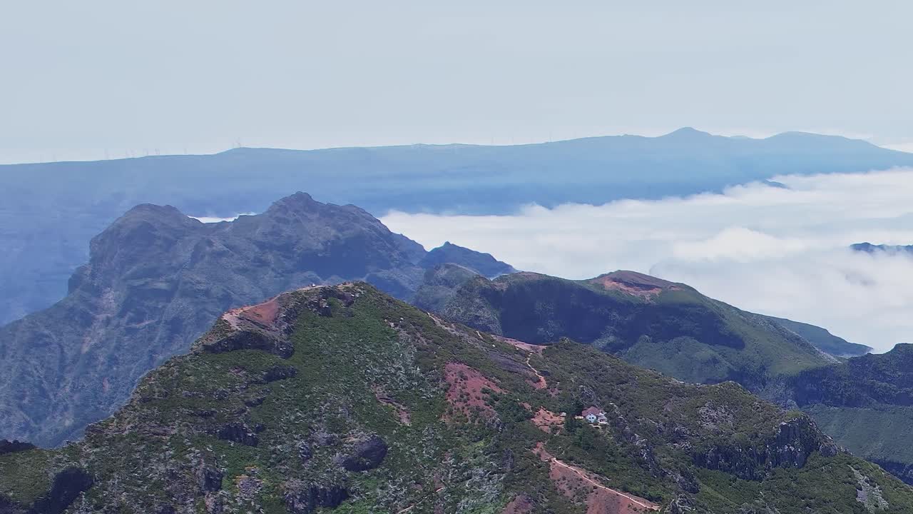 Dramatic aerial view of Madeira's mountainous landscape on a clear day