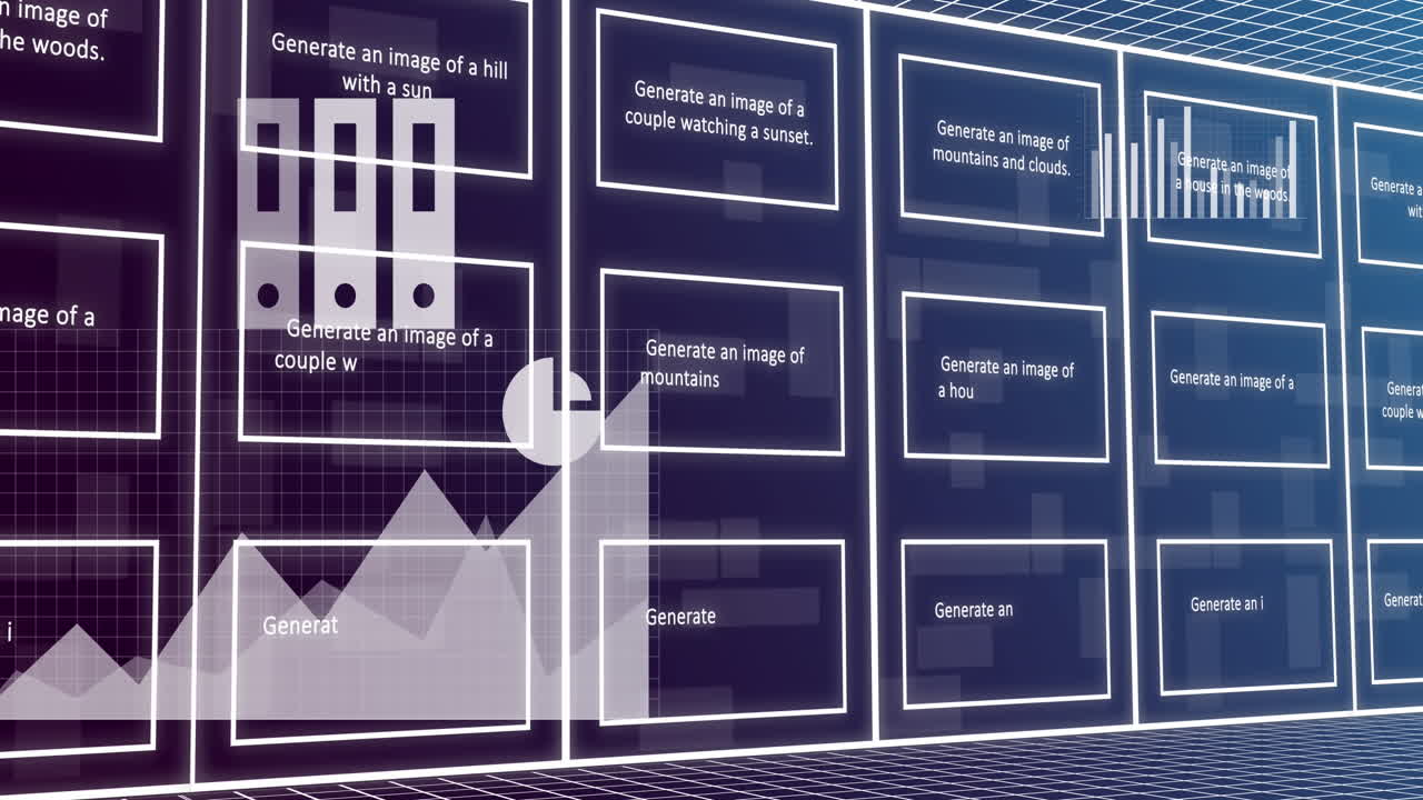 Animation of artificial intelligence icon, text and data processing over screens