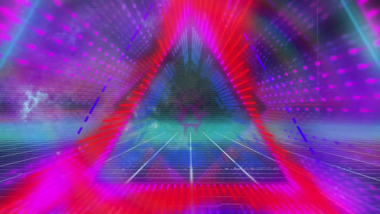 animación de formas triangulares en un patrón sin costuras sobre una red de cuadrícula contra un fondo azul.