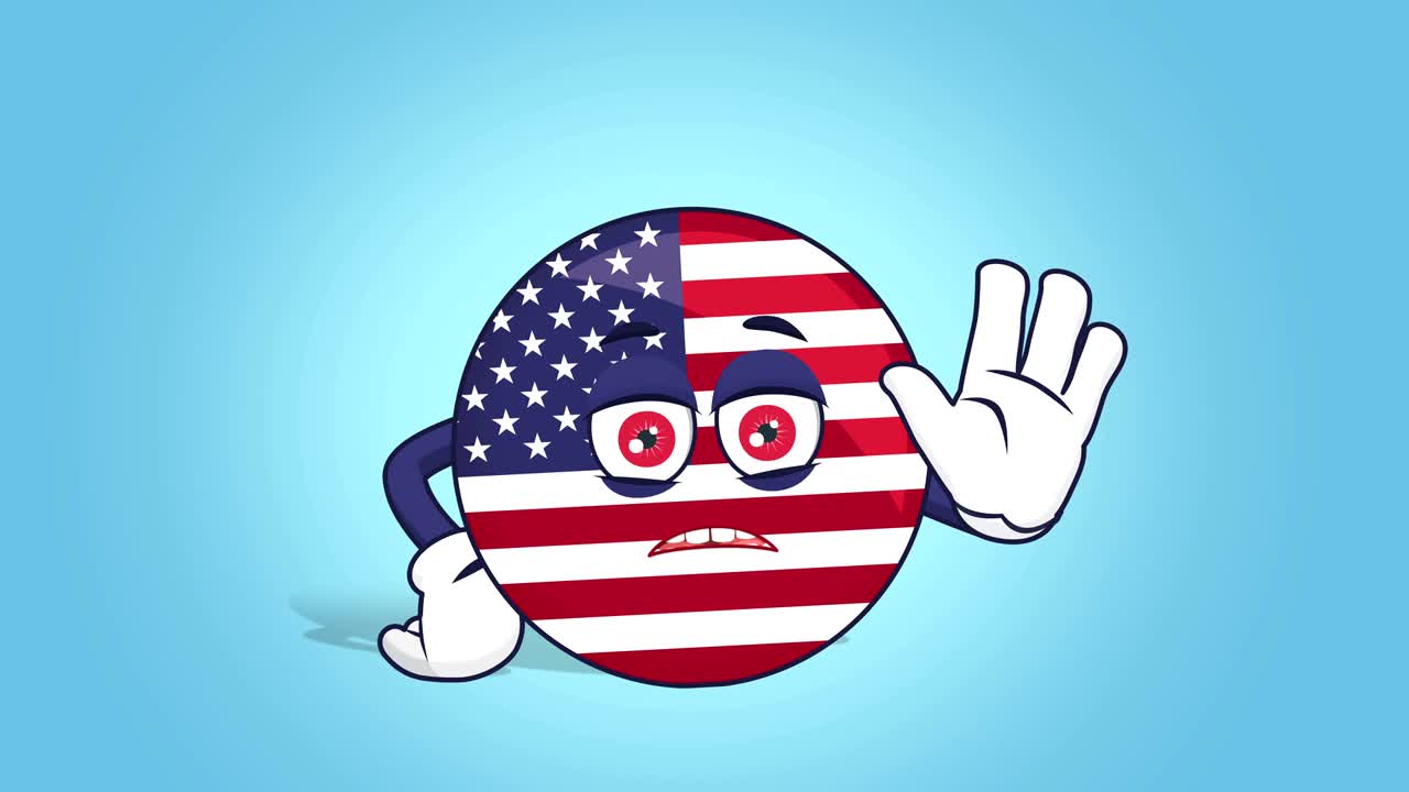 dibujos animados icono de la bandera de los estados unidos de américa parada gesto de la mano con animación de la cara