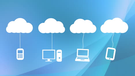 nube blanca moviéndose con iconos de redes en fondo azul