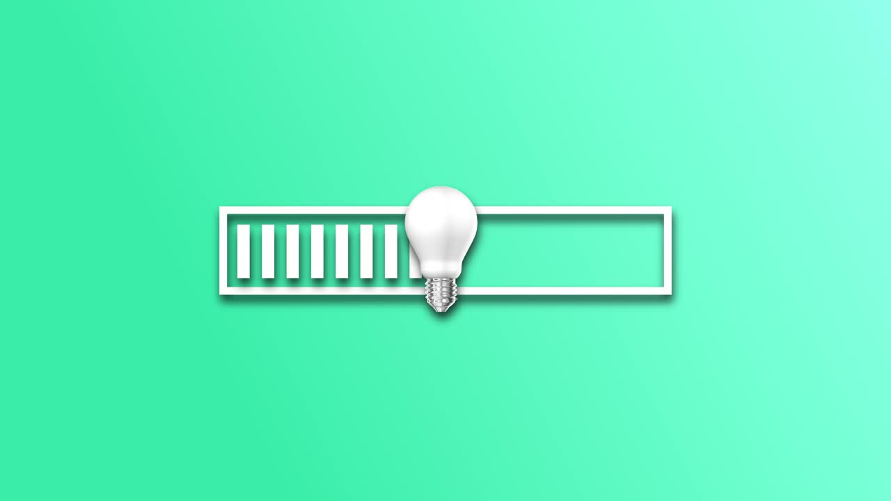 로딩 바에 있는 3d 전구, 아이디어를 나타내는 창의적인 디자인