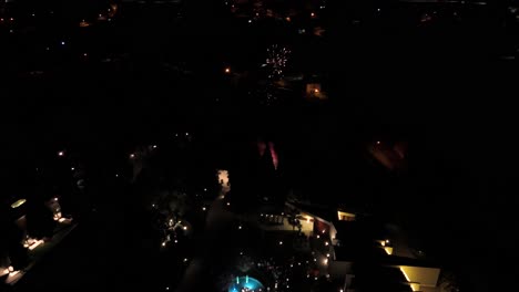 aerial - night featuring a burst of fireworks in the sky and illuminated surroundings below