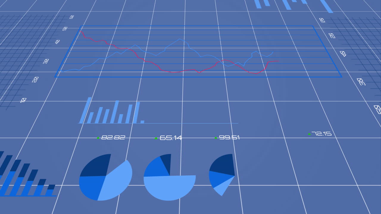 animación del procesamiento de datos financieros sobre un fondo azul