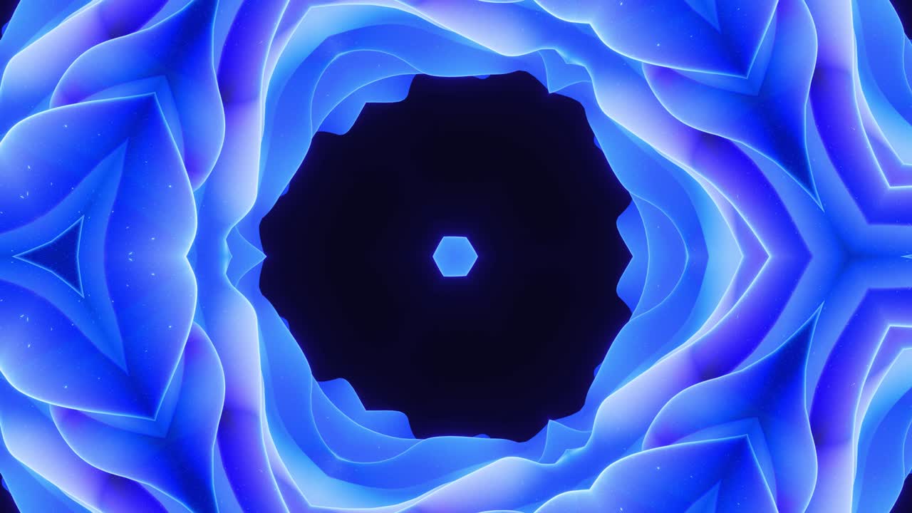 animación en bucle liso de 3d abstracto forma mate suave como flor o mandala, estructura simétrica de material de terciopelo púrpura azul intercalado con pañuelos, cambia de forma suavemente cíclica. gradiente