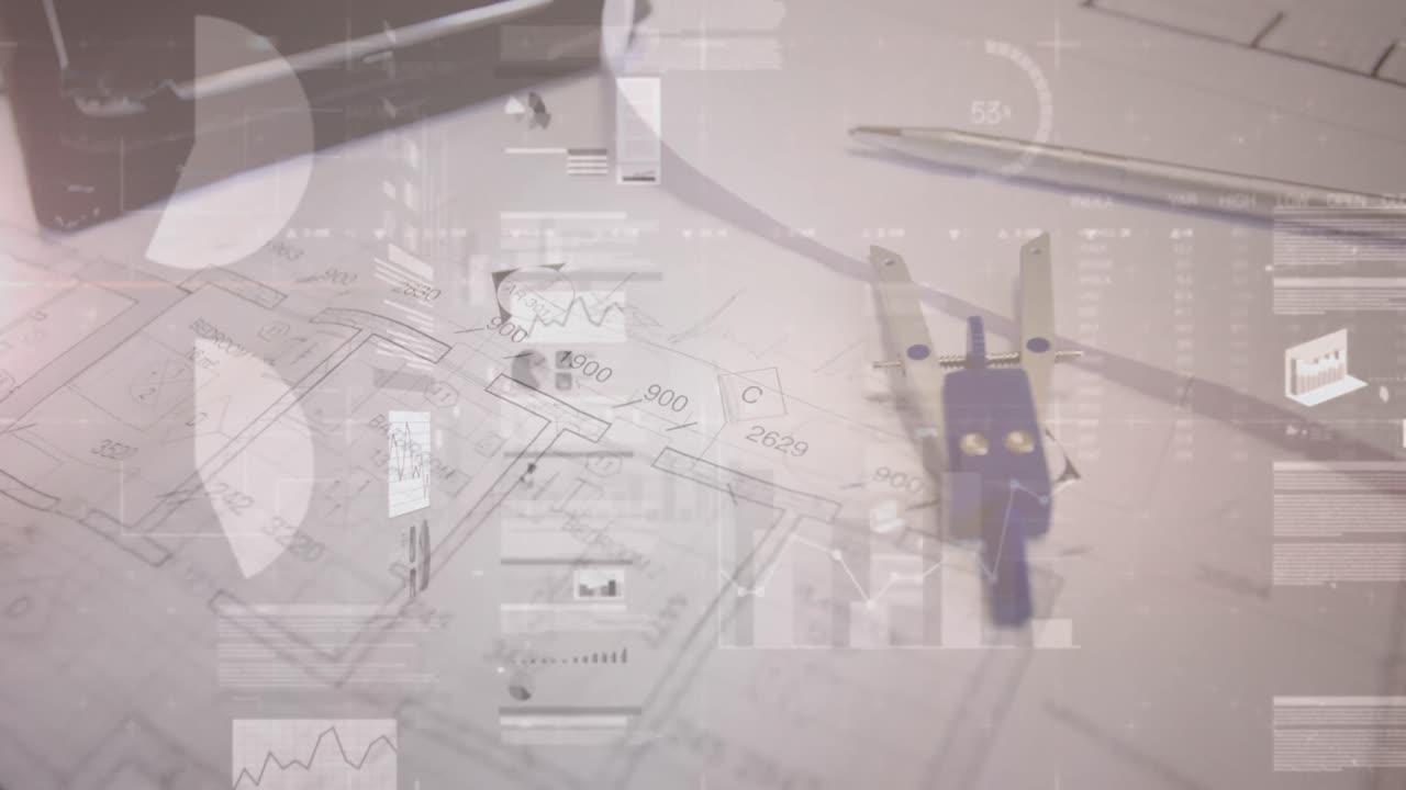 건축가의 계획과 나침반에 대한 통계 및 금융 데이터 처리의 애니메이션