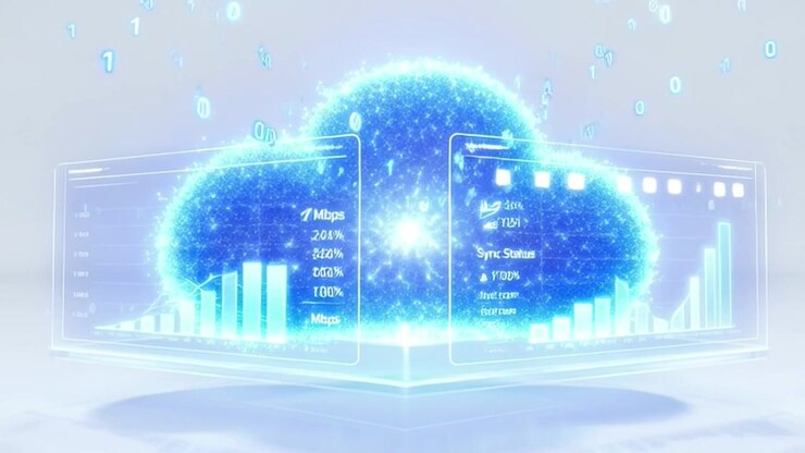 Digital Cloud Computing Concept with Data Analytics and Binary Code