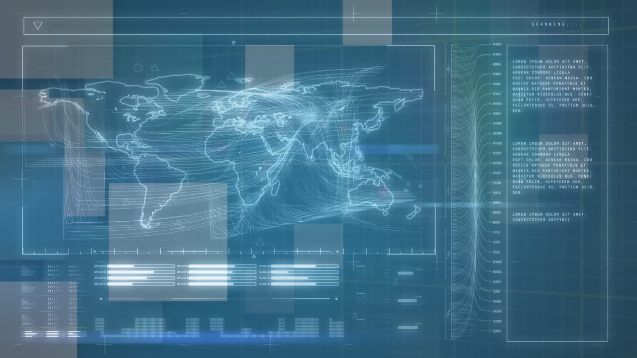 animación del mapa del mundo sobre el procesamiento de datos en fondo negro