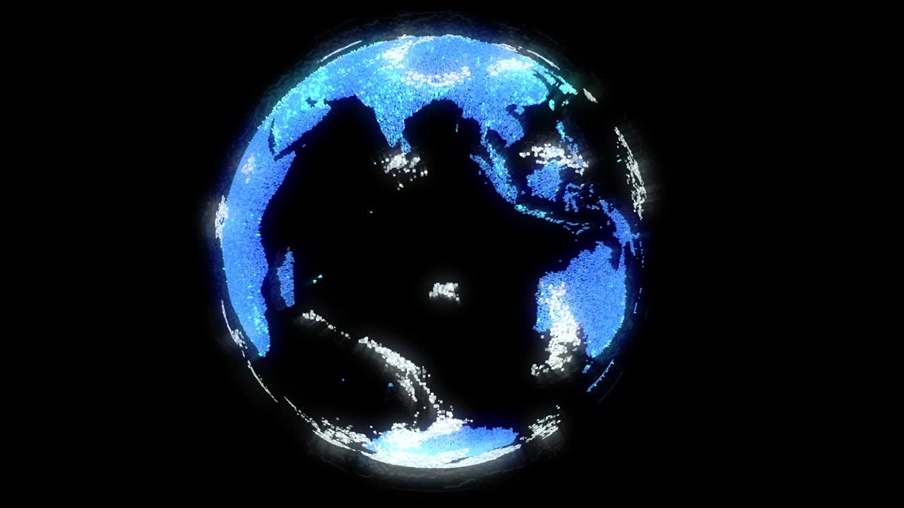 대륙이 파란색으로 빛나는 3d 지구