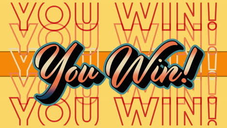 animation of orange you win text repeating over orange stripe on yellow background