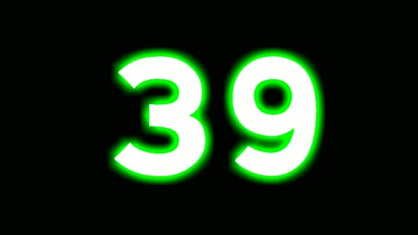 Neon-number-39-sign-symbol-modern-animation-motion-graphics-flicking-on-black-background,green-color-glowing-and-shining-for-video-elements