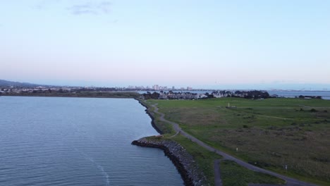 Aerial-drone-views-of-the-Berkeley-California-Marina-at-Sunset