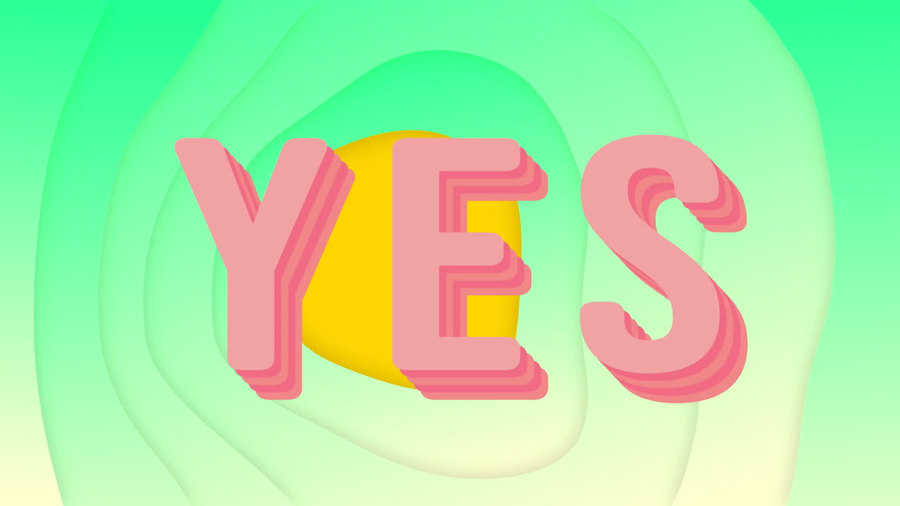 녹색 배경 위의 예 텍스트의 애니메이션