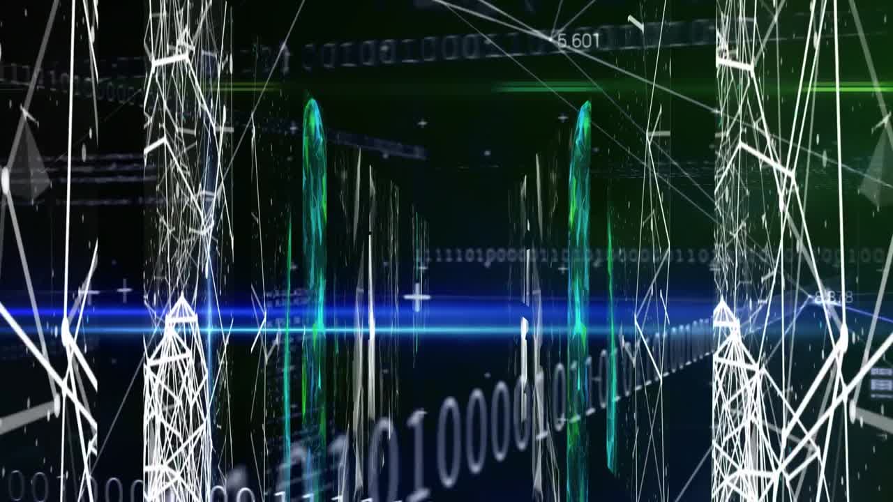 파란색과 검은색 배경 위의 데이터 처리 애니메이션