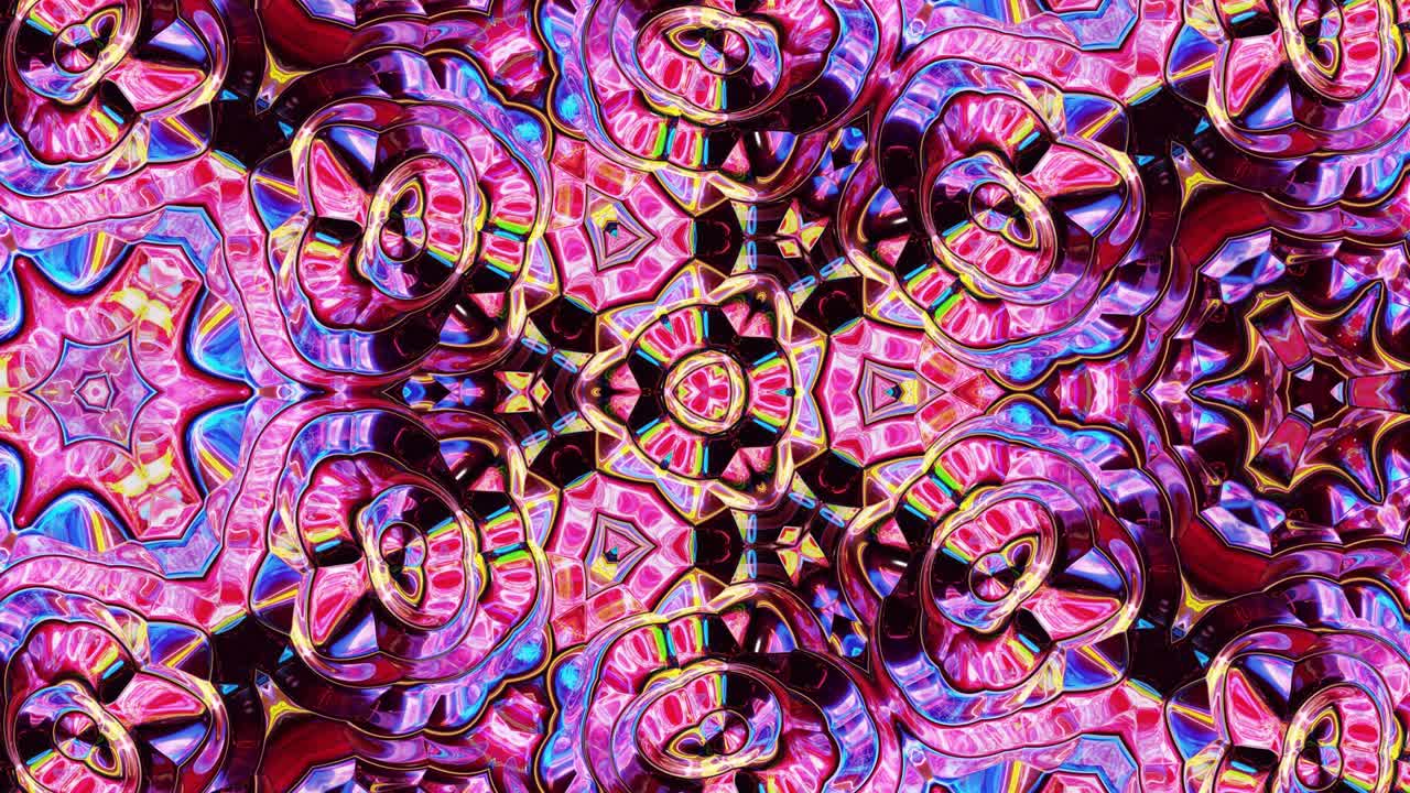 3d elegante abstracto en bucle bg como patrón simétrico ondulado como estructura caleidoscópica con ondas, vidrio líquido multicolor con hermosos colores de gradiente. 4k animado fluido colorido de moda