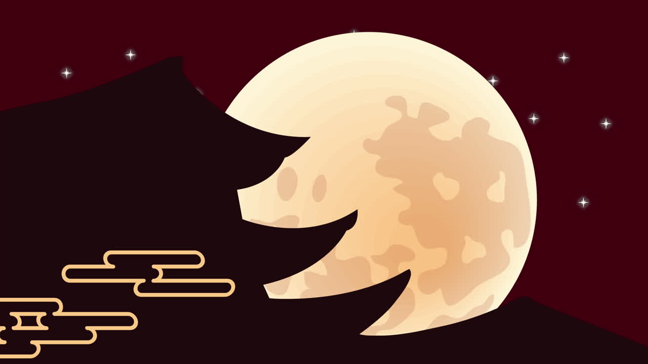 보름달과 파고다가 있는 밤의 풍경