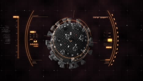animación de la célula macro coronavirus covid-19 analizada sobre la información