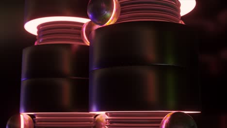 abstract futuristic columns with glowing spheres