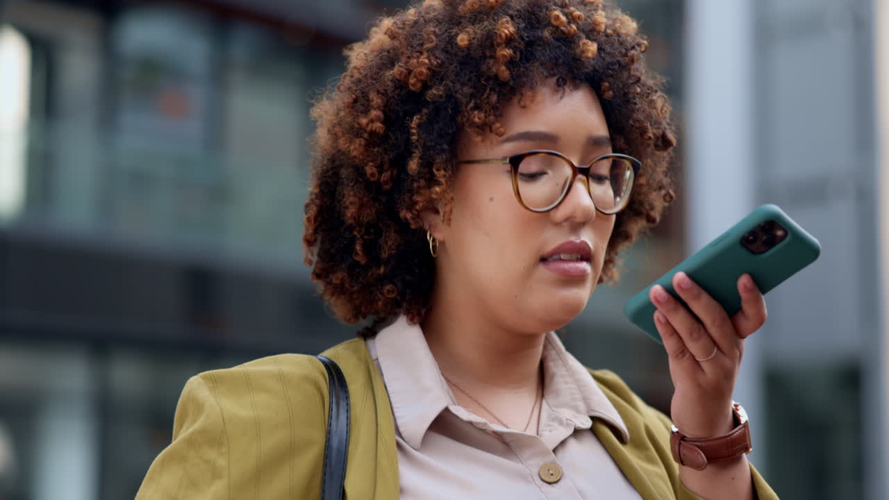 Audio message, talking and a woman on a phone call