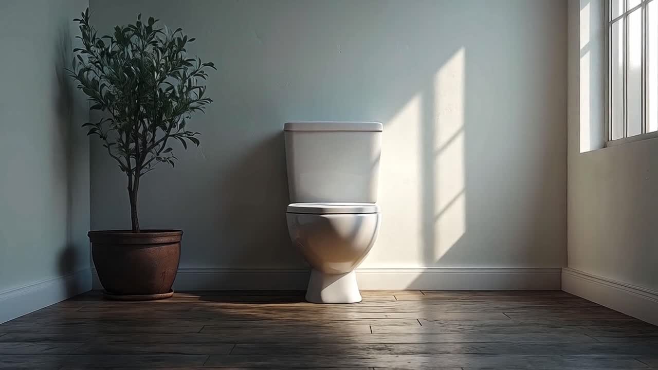 Minimalist Bathroom with Toilet and Potted Plant