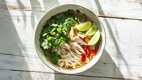 vietnamese pho soup with chicken and herbs