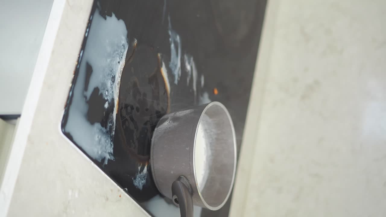 Spilled milk on the cooktop