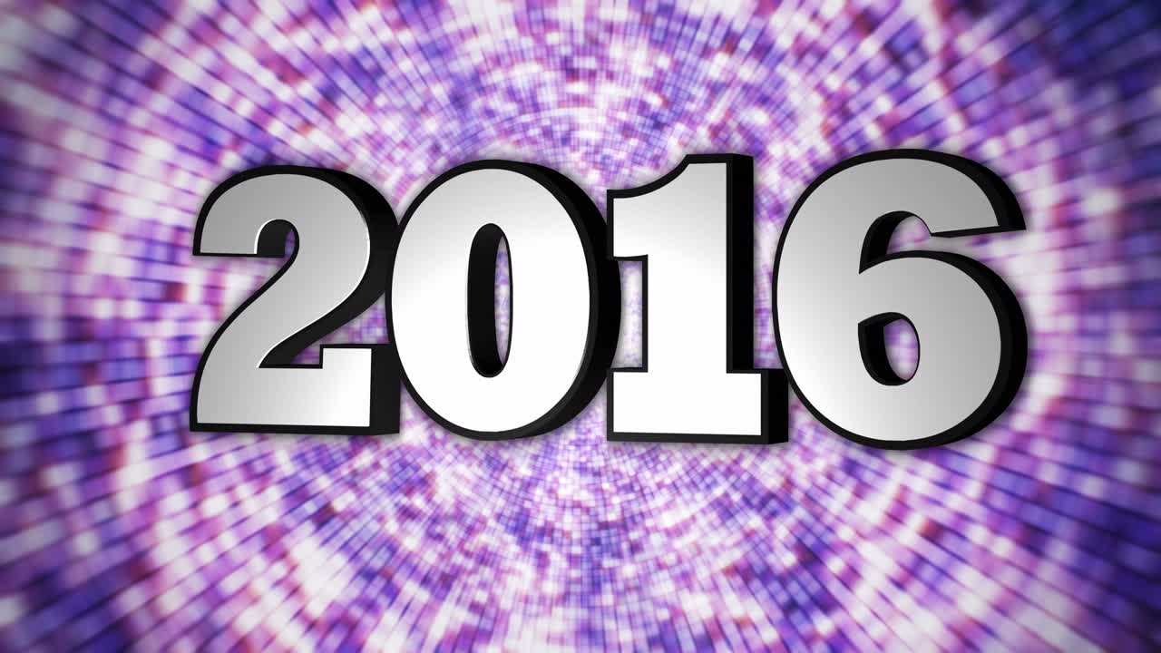 2016, año nuevo, túnel de baile de discoteca, texto de rotación, bucle, 4k
