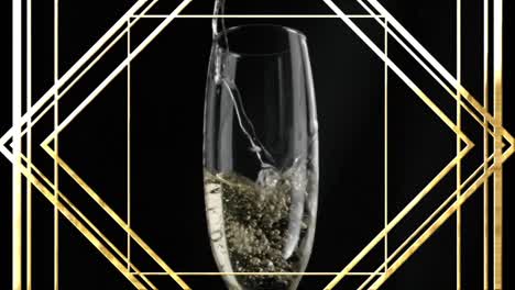 Animation-Eines-Goldmusters-über-Einem-Glas-Champagner-Auf-Schwarzem-Hintergrund