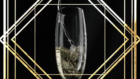 animation of gold pattern over glass of champagne on black background