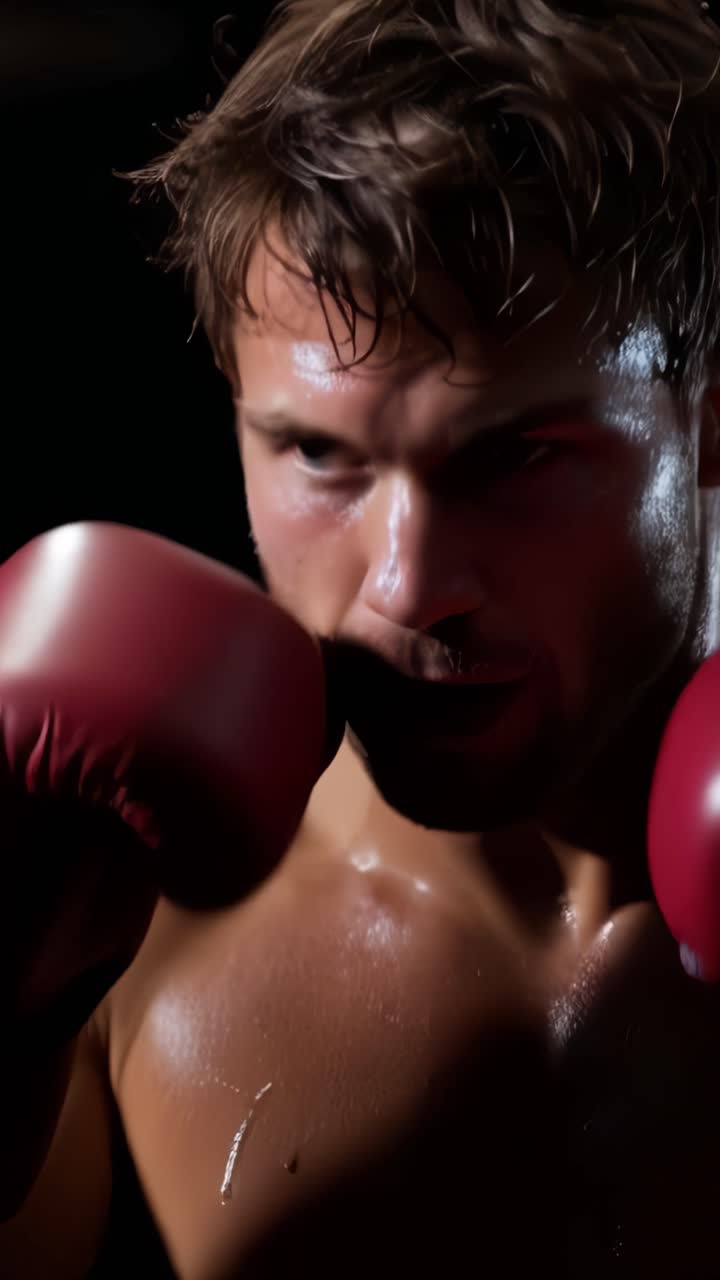 Intense Boxing Training Capture: A Determined Fighter Showcases His Focus and Power in the Ring, Emphasizing Grit and Passion in Every Movement