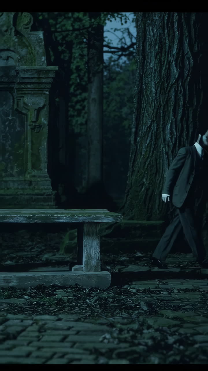 Figura spettrale in un cimitero di notte