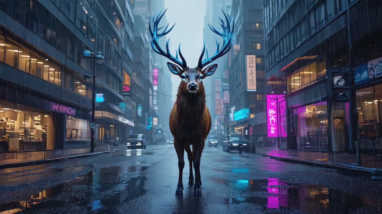 Deer in a futuristic city