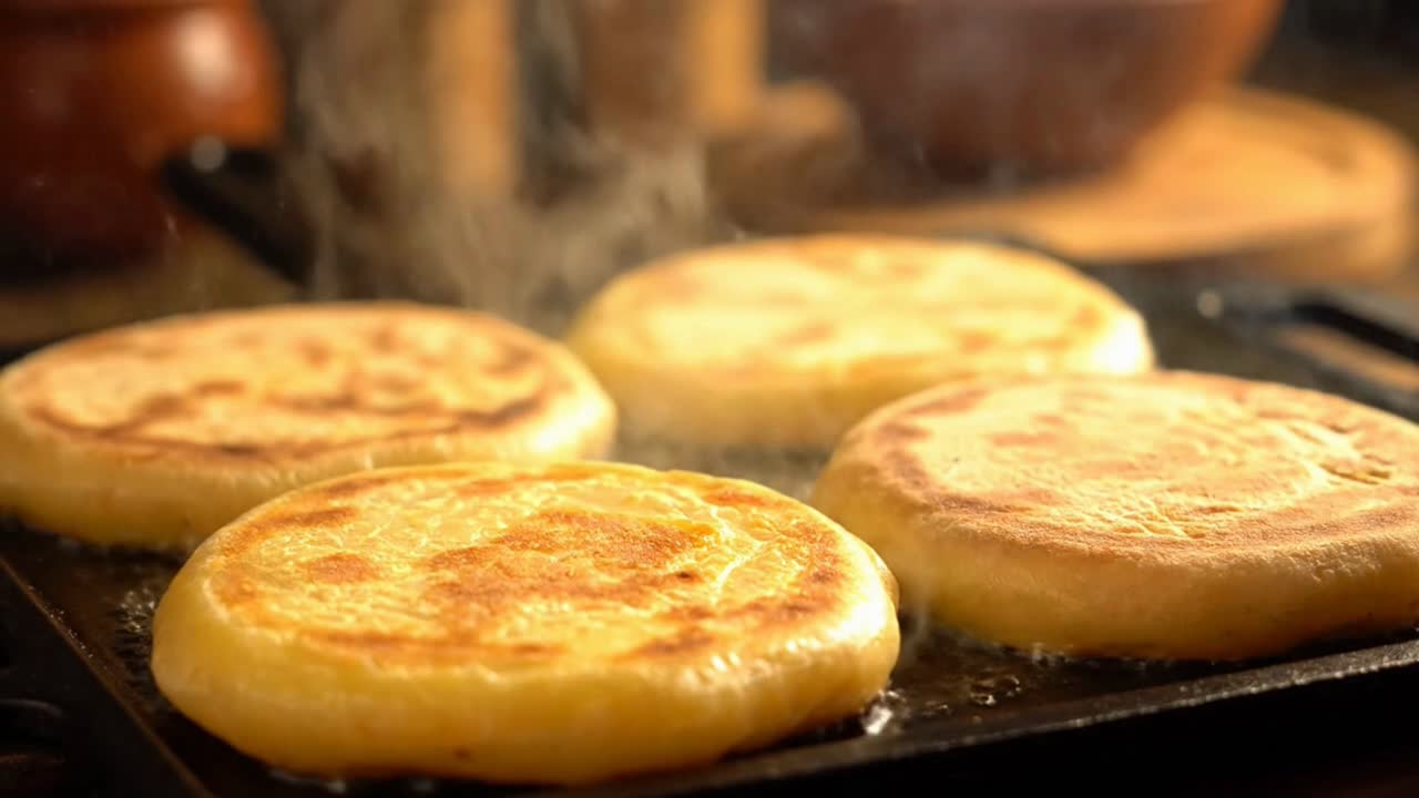 Roti Pipih Maroko Panas Mengepul yang Mendesis di atas Panggangan Besi Cor