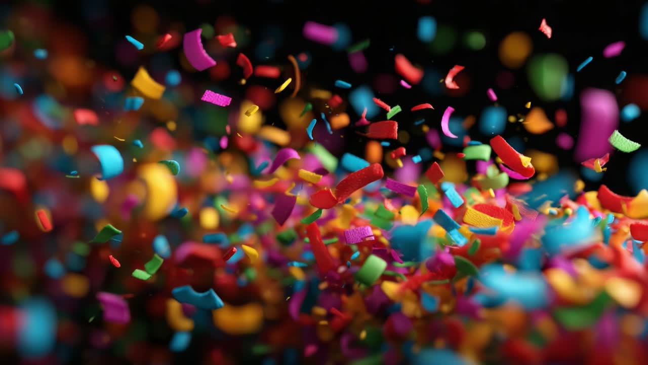 Vibrant Explosion of Colorful Confetti Floating Against a Dark Background Creating a Joyful and Festive Atmosphere Perfect for Celebrations and Events