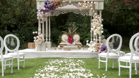 dolly in on elegant indian wedding ceremony alter