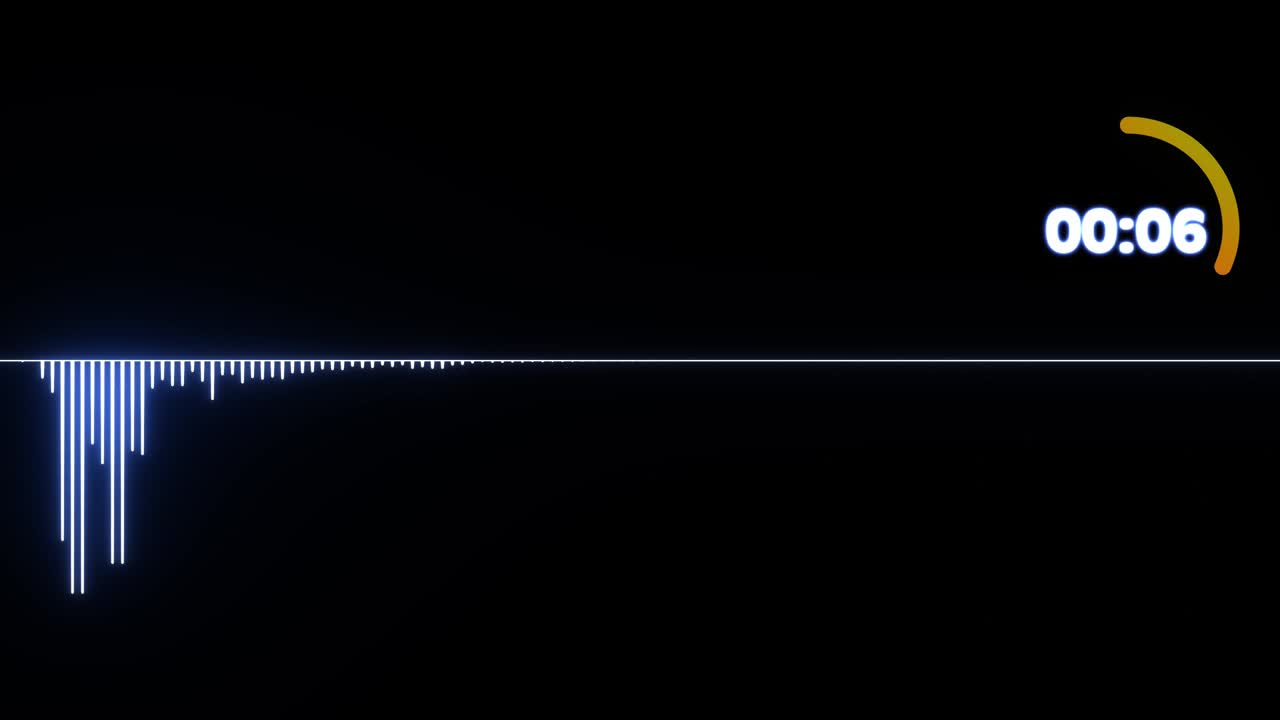 오디오 스트럼 파형, 추상적인 3d 사운드 파, 다채로운 로딩 인포그래픽, 사운드 타이머 및 60 초의 카운트다운 시계, 4k, 3d 렌더링