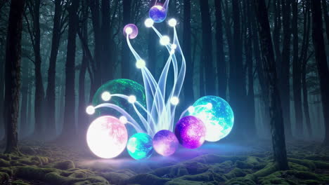 magical forest with glowing spheres