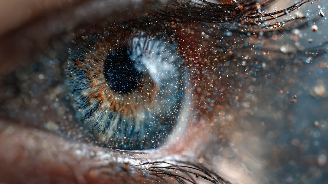 Un intricato primo piano di un occhio umano che cattura i bellissimi colori, le texture e i riflessi che mettono in risalto i dettagli unici e la profondità dell'iride