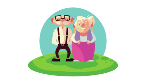 una pareja de abuelos de pie en el campo
