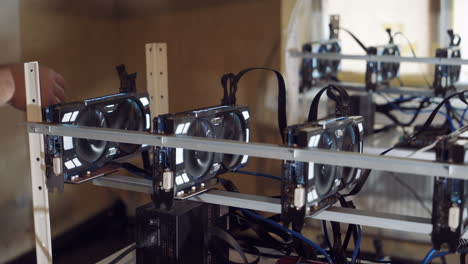 virtual cryptocurrency concept. farm for mining cryptocurrency on video cards. bitcoin.
