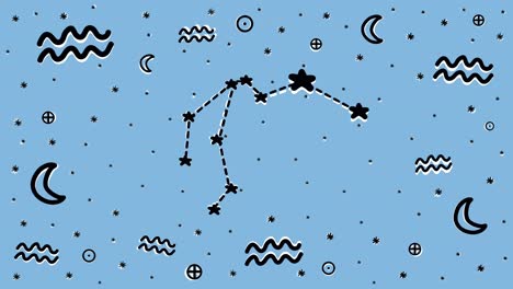 hand drawn stop motion animation of aquarius zodiac sign symbol and constellation