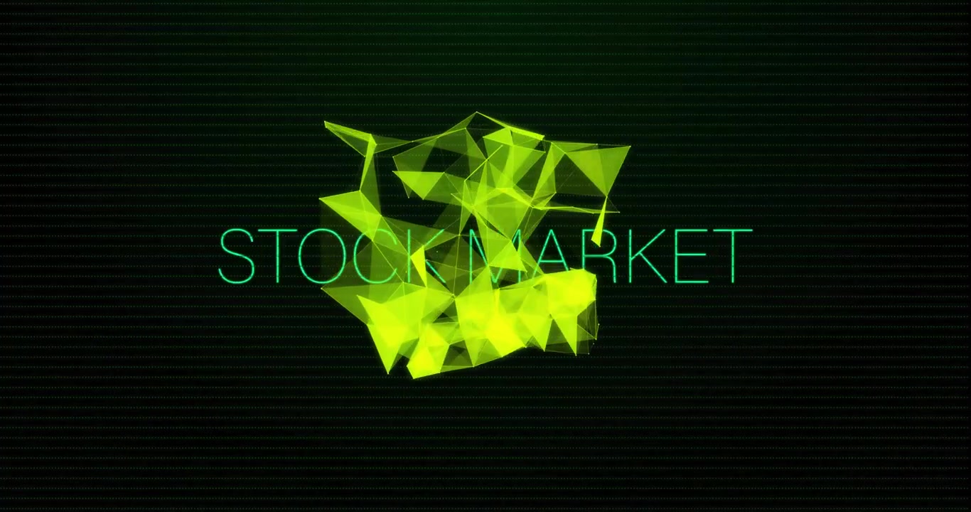 Digital tekstanimasjon for aksjemarkedet med glitcheffekt.