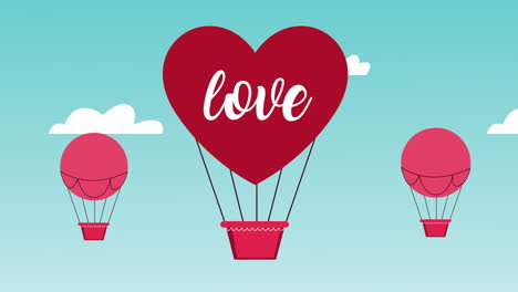 love lettering in heart balloons air hot animation